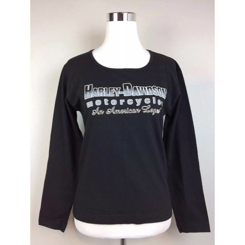 Harley Davidson Black Long Sleeve Tee Shirt An American Legend Womens Medium